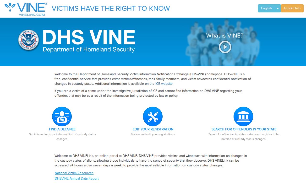 Official DHS-VINE immigration custody notification map