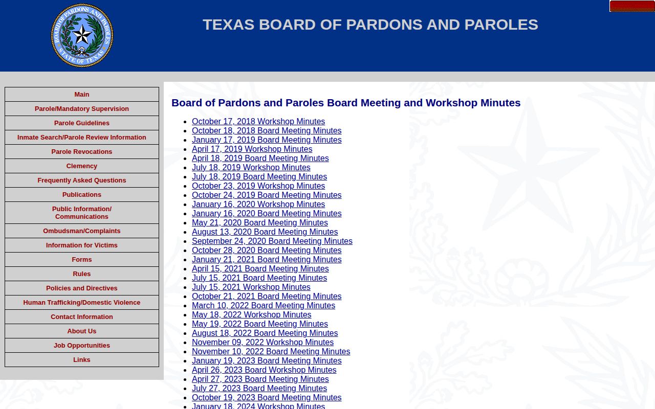 Texas Board of Pardons and Paroles meeting records for Throckmorton County parole review